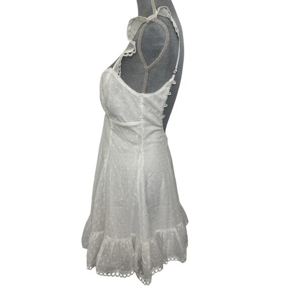 Lucy in the Sky White Chiffon Eyelet Mini Dress Size Medium Bachelorette Bridal - Picture 3 of 9